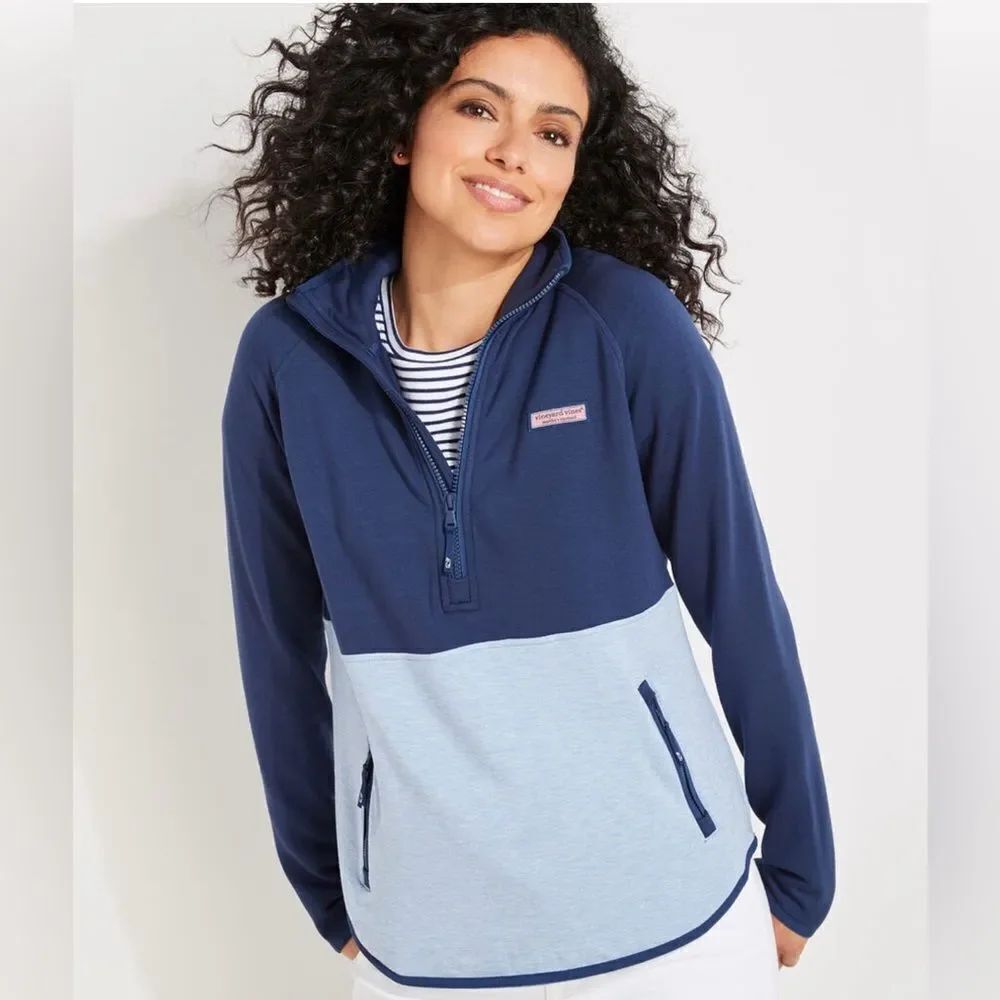 Vineyard Vines Shop Dreamcloth Color Blocked Half Zip Shep Shirt Women Size XS